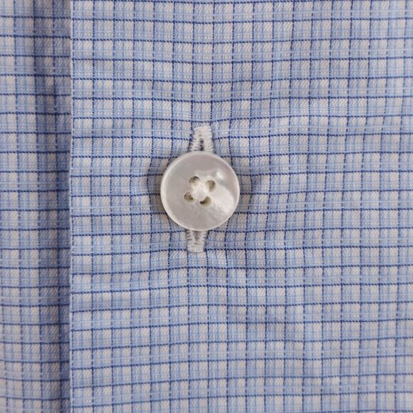 Ermenegildo Zegna 15.5 Cotton Tailored Blue French Cuff Check Men Shirt Spread - Picture 5 of 16